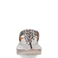 Wedges*FitFlop Women's , Rumba Beaded Metallic Toe-Post Sandal Pewter