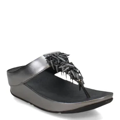 Wedges*FitFlop Women's , Rumba Beaded Metallic Toe-Post Sandal Pewter Black