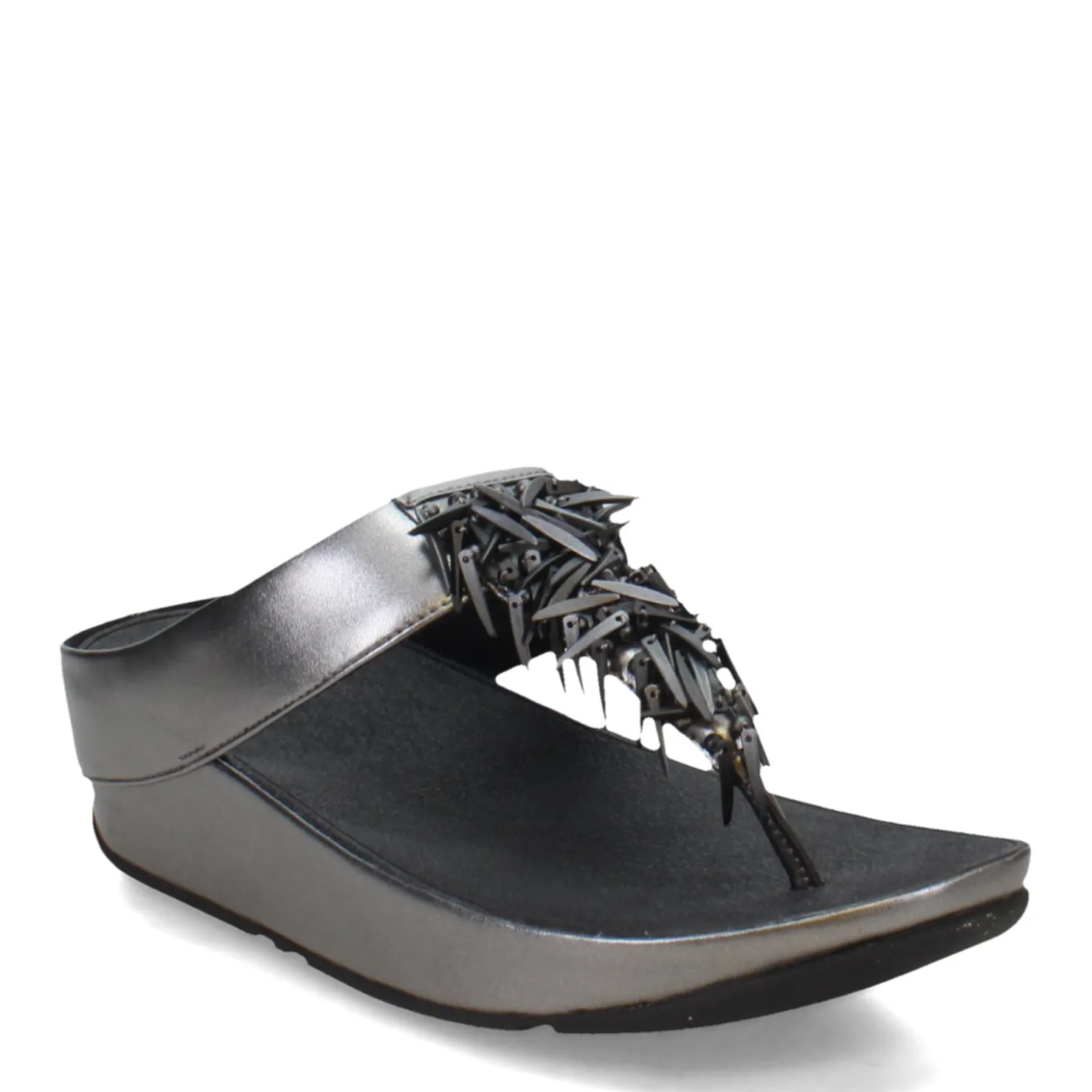 Wedges*FitFlop Women's , Rumba Beaded Metallic Toe-Post Sandal Pewter Black