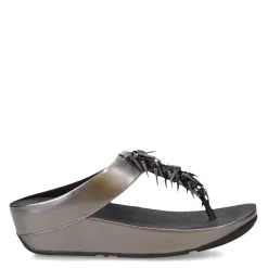 Wedges*FitFlop Women's , Rumba Beaded Metallic Toe-Post Sandal Pewter Black
