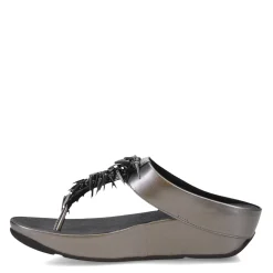 Wedges*FitFlop Women's , Rumba Beaded Metallic Toe-Post Sandal Pewter Black