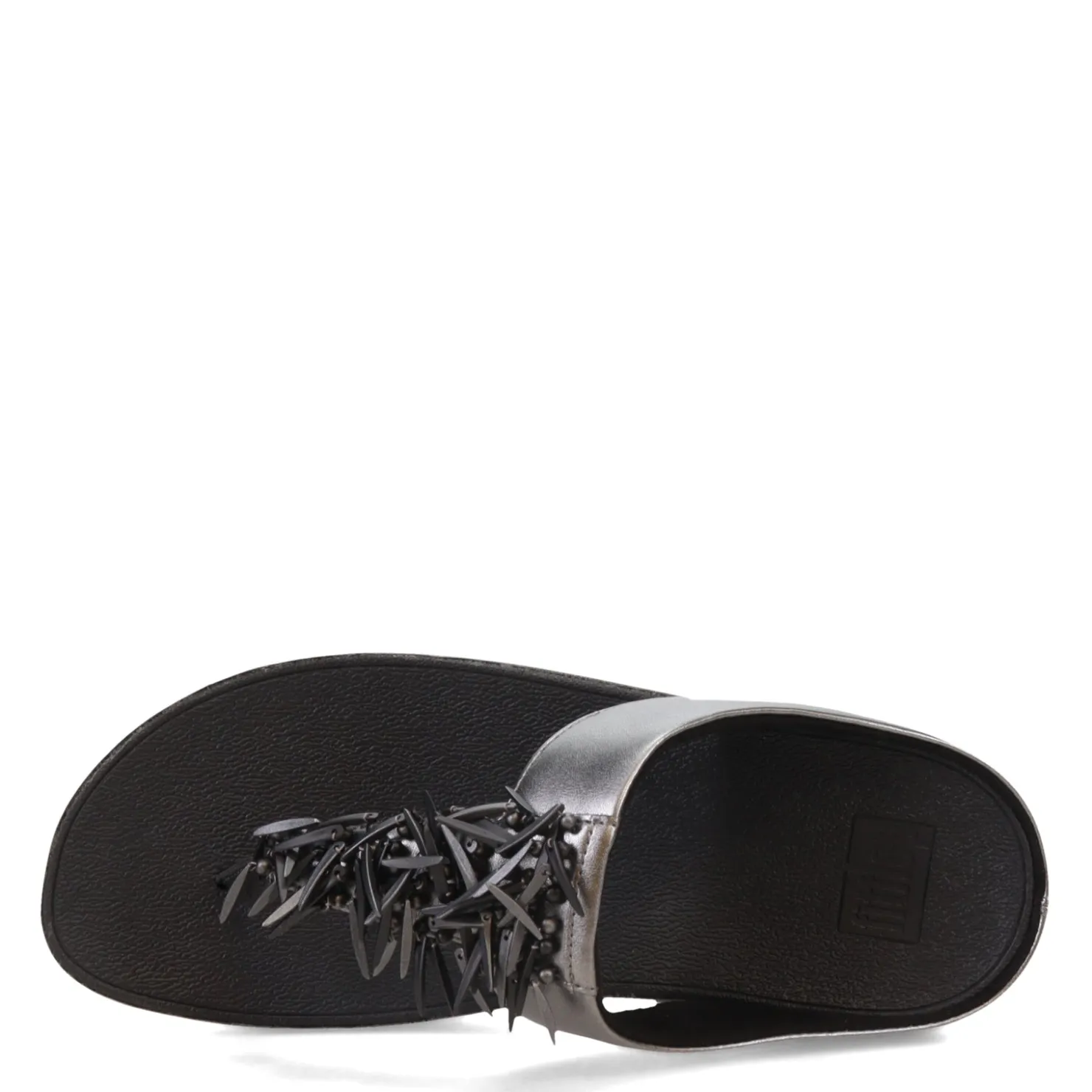Wedges*FitFlop Women's , Rumba Beaded Metallic Toe-Post Sandal Pewter Black