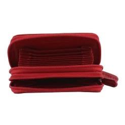 Wallets*Intercontinental Leather Ind Women's ILI, Double Zip Cit Card Holder Red