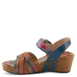 Wedges*L Artiste Women's L'Artiste By Spring Step, Bosquet Wedge Sandal Navy Multi