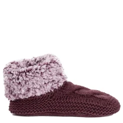 Socks*Muk Luks Women's , Sherpa Cuff Bootie Slipper Plumwine