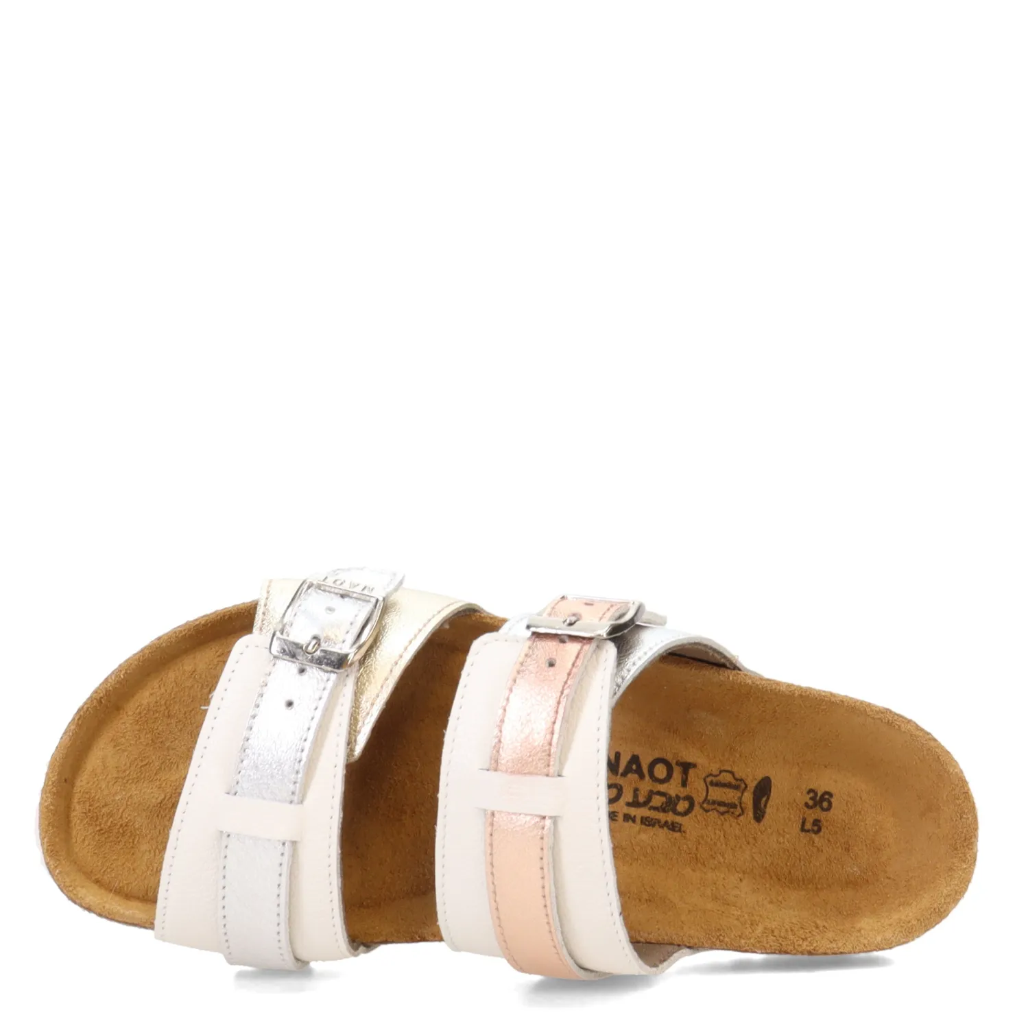 Footbed Sandals*Naot Women's , Santa Cruz Sandal Silver Metallic Multi