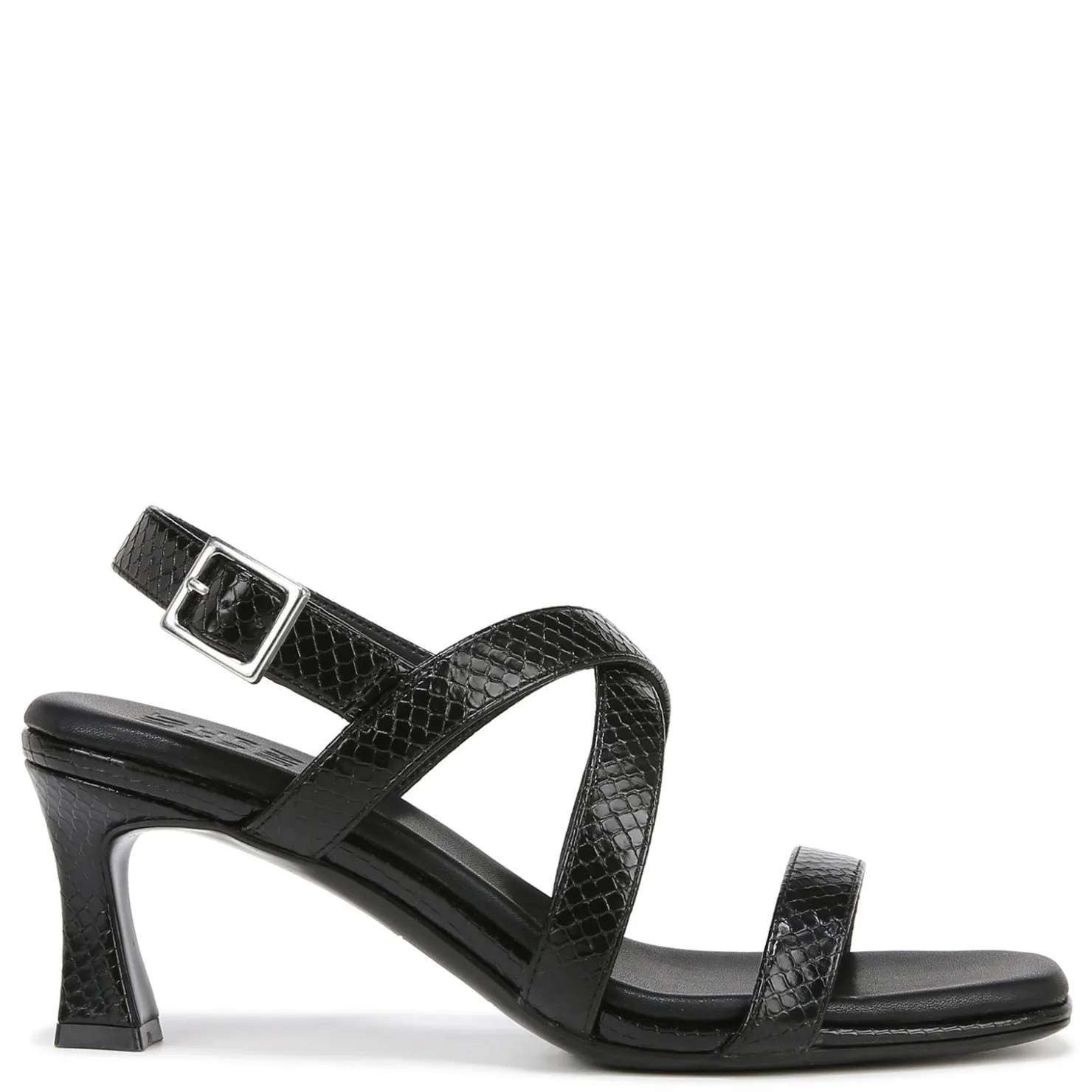 Heeled Sandals*Naturalizer Women's , Kiki Sandal Black Snake Print Faux Leather
