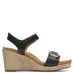 Wedges*Rockport Women's , Briah II Two Band Sandal Black