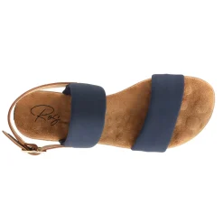 Wedges*Ros Hommerson Women's , Cabana Sandal Navy Fabric/ Tan Leather
