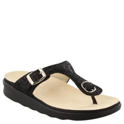 Footbed Sandals*SAS Women's , Sanibel T-Strap Slide Sandal Black Snake