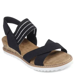 Wedges*Skechers Women's , BOBS Desert Kiss - Shore Enough Sandal Black