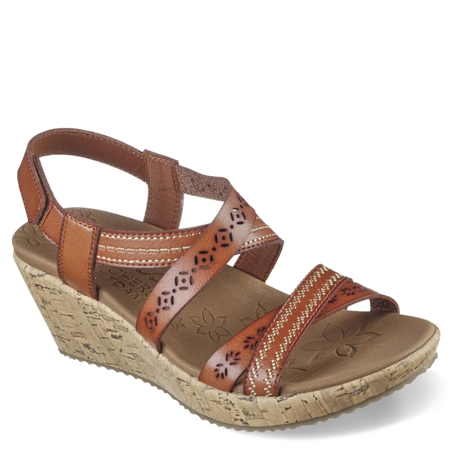 Wedges*Skechers Women's Cali, Beverlee - Delicate Glow Sandal - Wide Width Luggage