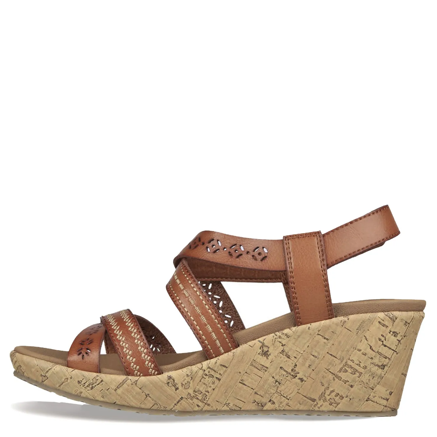Wedges*Skechers Women's Cali, Beverlee - Delicate Glow Sandal - Wide Width Luggage