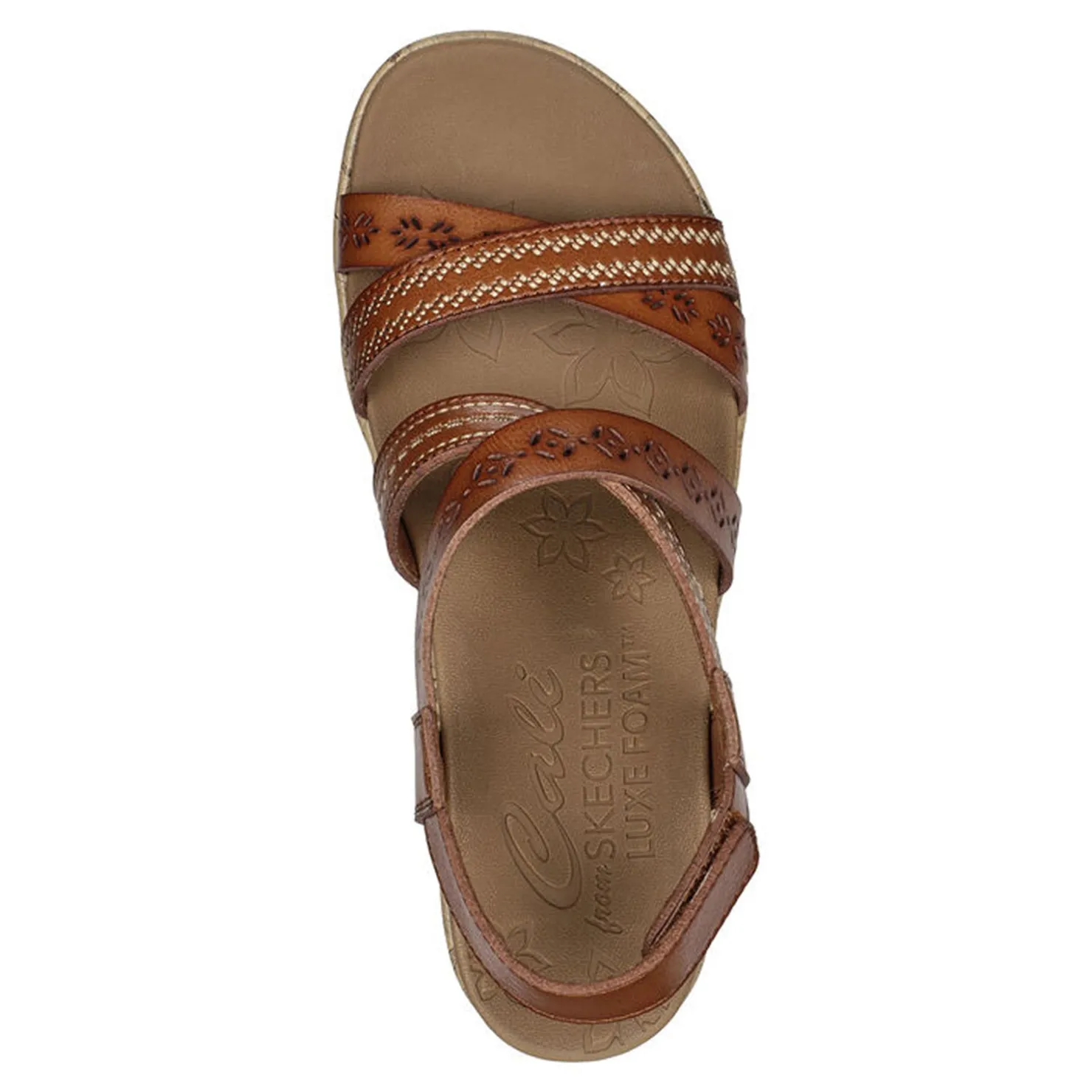 Wedges*Skechers Women's Cali, Beverlee - Delicate Glow Sandal - Wide Width Luggage