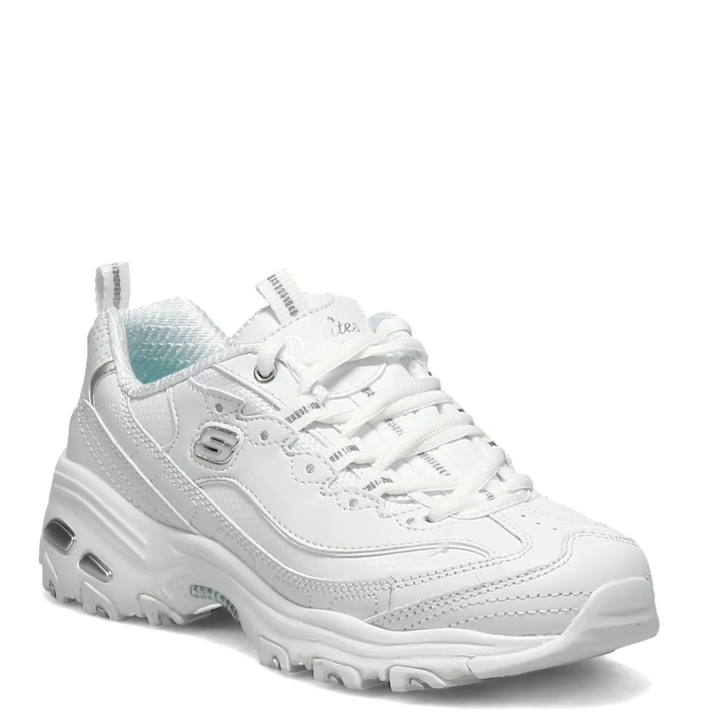 Walking*Skechers Women's , D'Lites - Fresh Start Sneaker White Silver