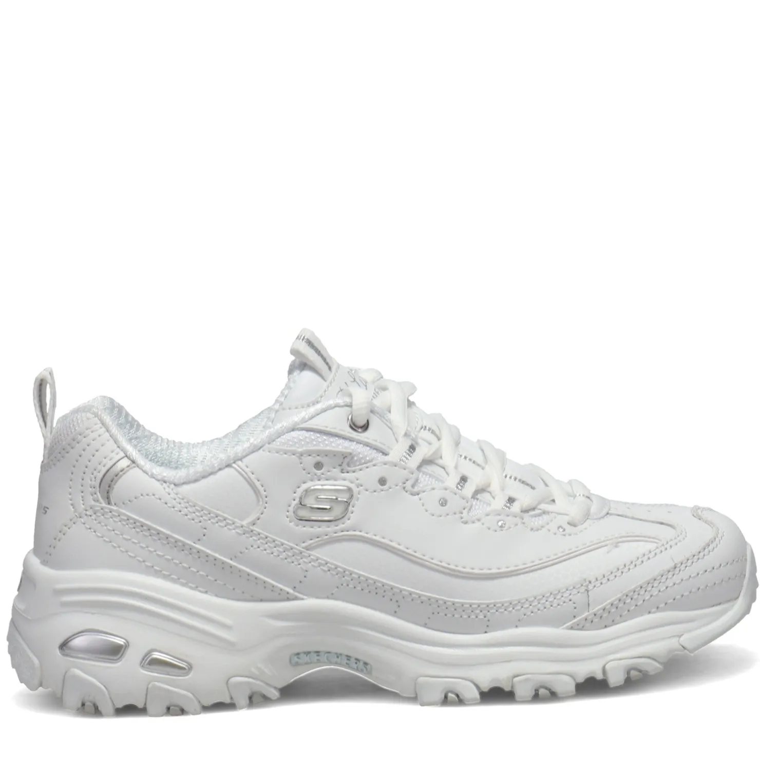 Walking*Skechers Women's , D'Lites - Fresh Start Sneaker White Silver