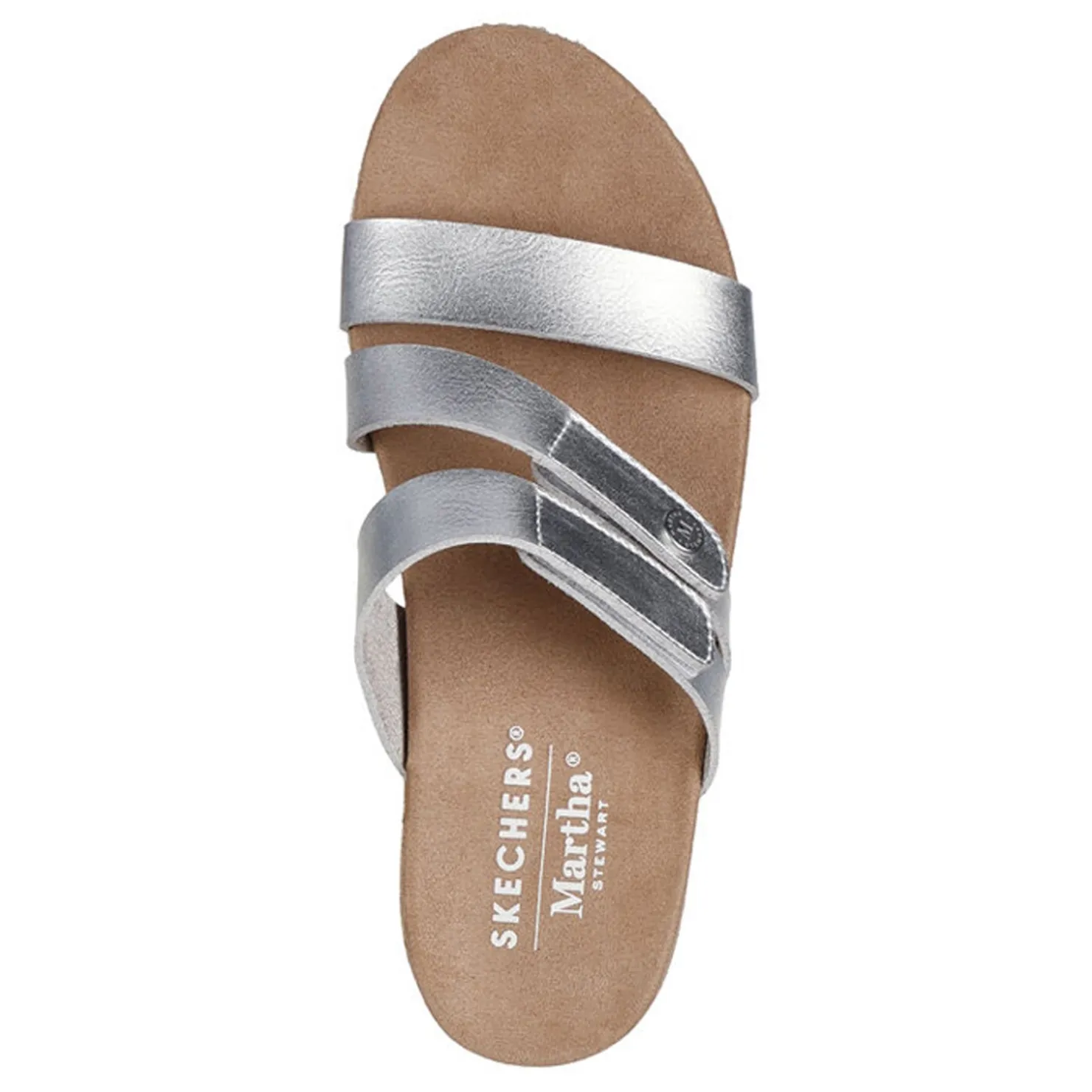 Wedges*Skechers Women's , Martha Stewart: Breezie - Shiny Luster Sandal Silver