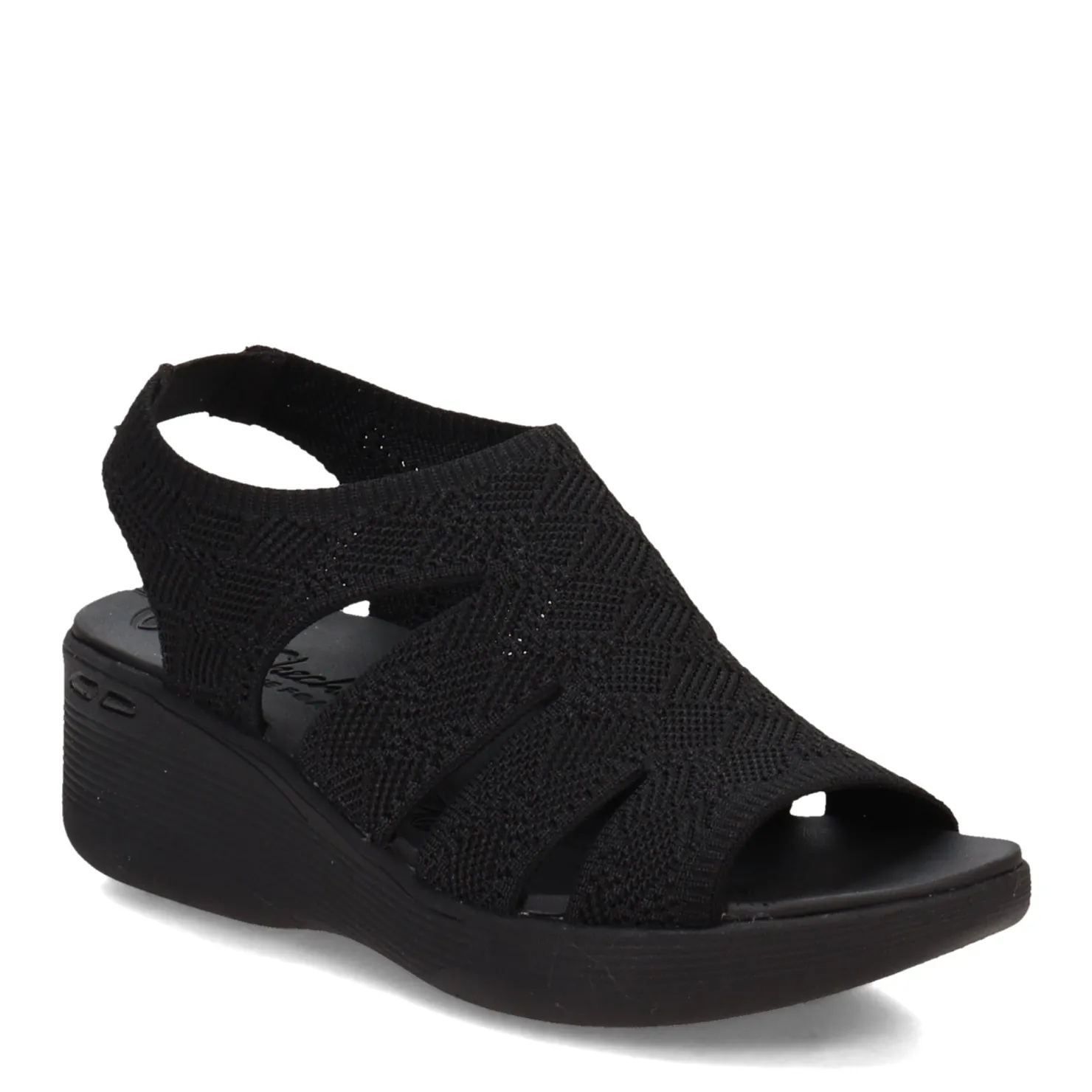 Wedges*Skechers Women's , Pier Lite - Crochet Sandal Black/Black
