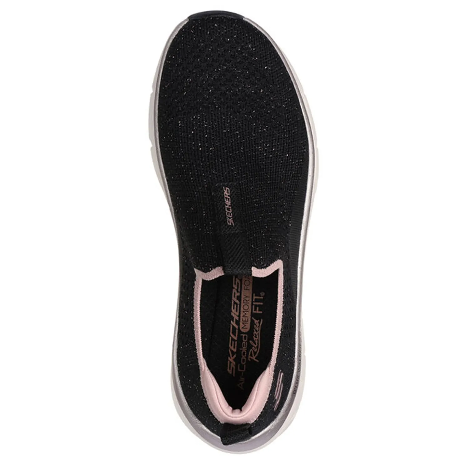 Walking*Skechers Women's , Relaxed Fit: D'Lux Walker 2.0 - Sparkle Forever Sneaker Black Rose Gold