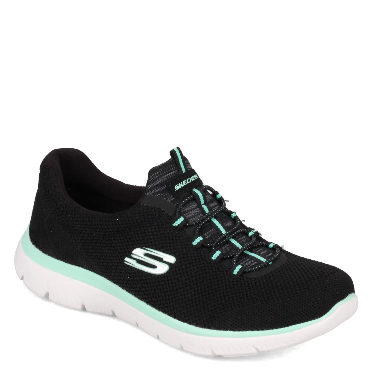 Walking*Skechers Women's , Summits - Cool Classic Sneaker - Wide Width Black Turquoise
