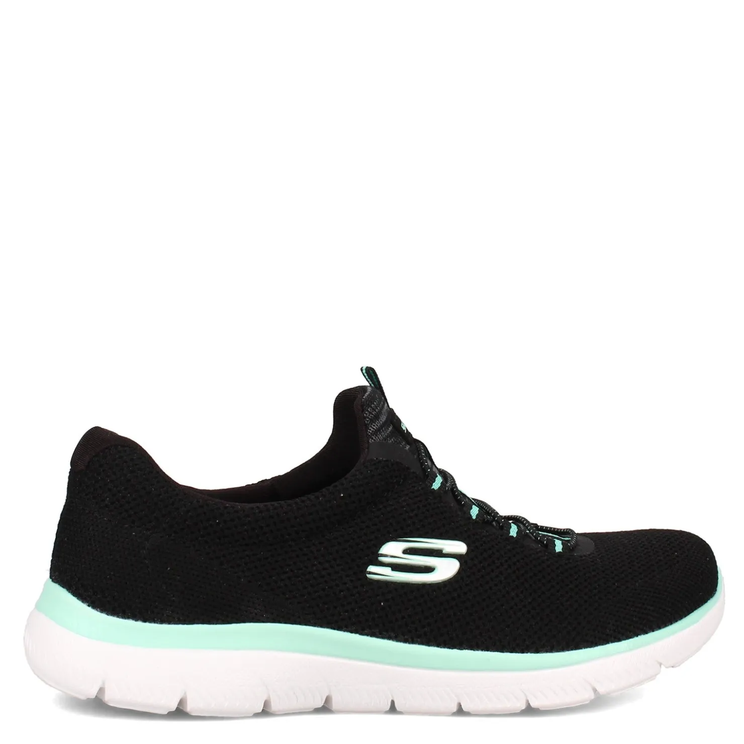 Walking*Skechers Women's , Summits - Cool Classic Sneaker - Wide Width Black Turquoise