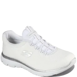 Walking*Skechers Women's , Summits - Cool Classic Sneaker - Wide Width White Silver