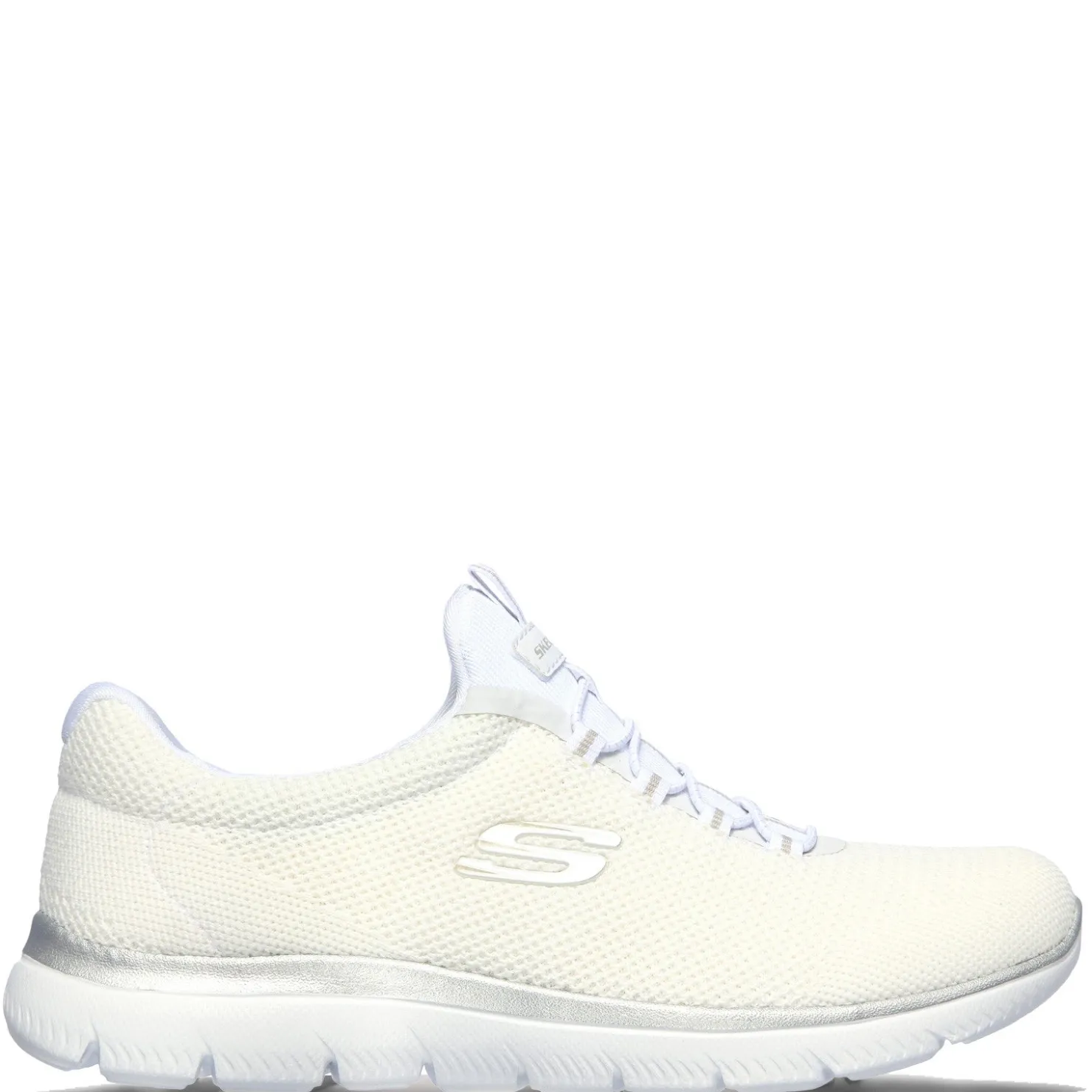 Walking*Skechers Women's , Summits - Cool Classic Sneaker - Wide Width White Silver