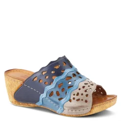 Wedges*Spring Step Women's , Footy Sandal Blue Multi