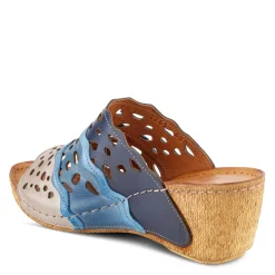 Wedges*Spring Step Women's , Footy Sandal Blue Multi