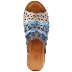 Wedges*Spring Step Women's , Footy Sandal Blue Multi