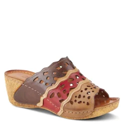 Wedges*Spring Step Women's , Footy Sandal Brown Multi