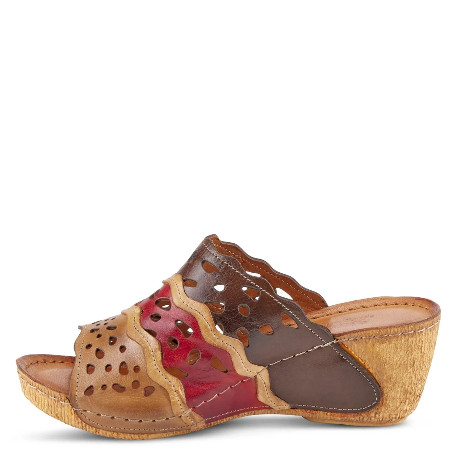 Wedges*Spring Step Women's , Footy Sandal Brown Multi