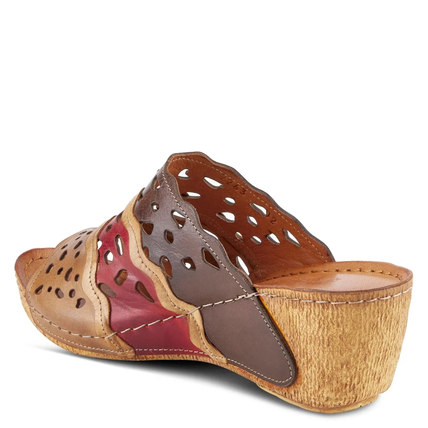 Wedges*Spring Step Women's , Footy Sandal Brown Multi