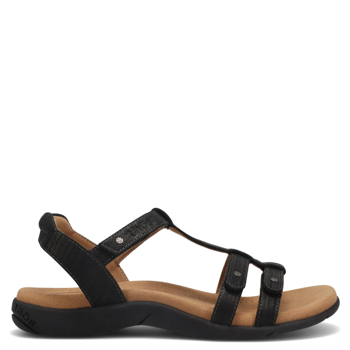 Footbed Sandals*Taos Women's , Trophy 2 Sandal Black Emboss