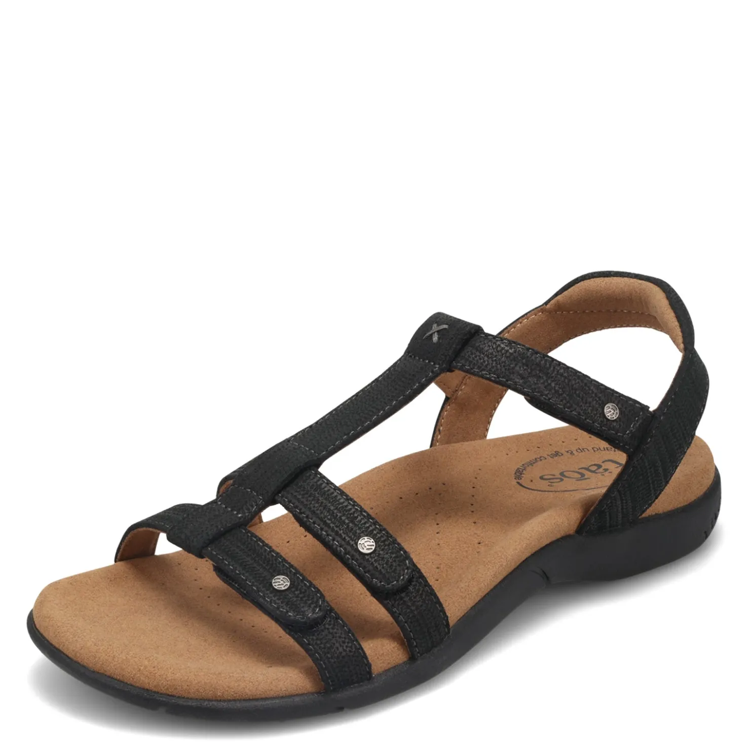 Footbed Sandals*Taos Women's , Trophy 2 Sandal Black Emboss